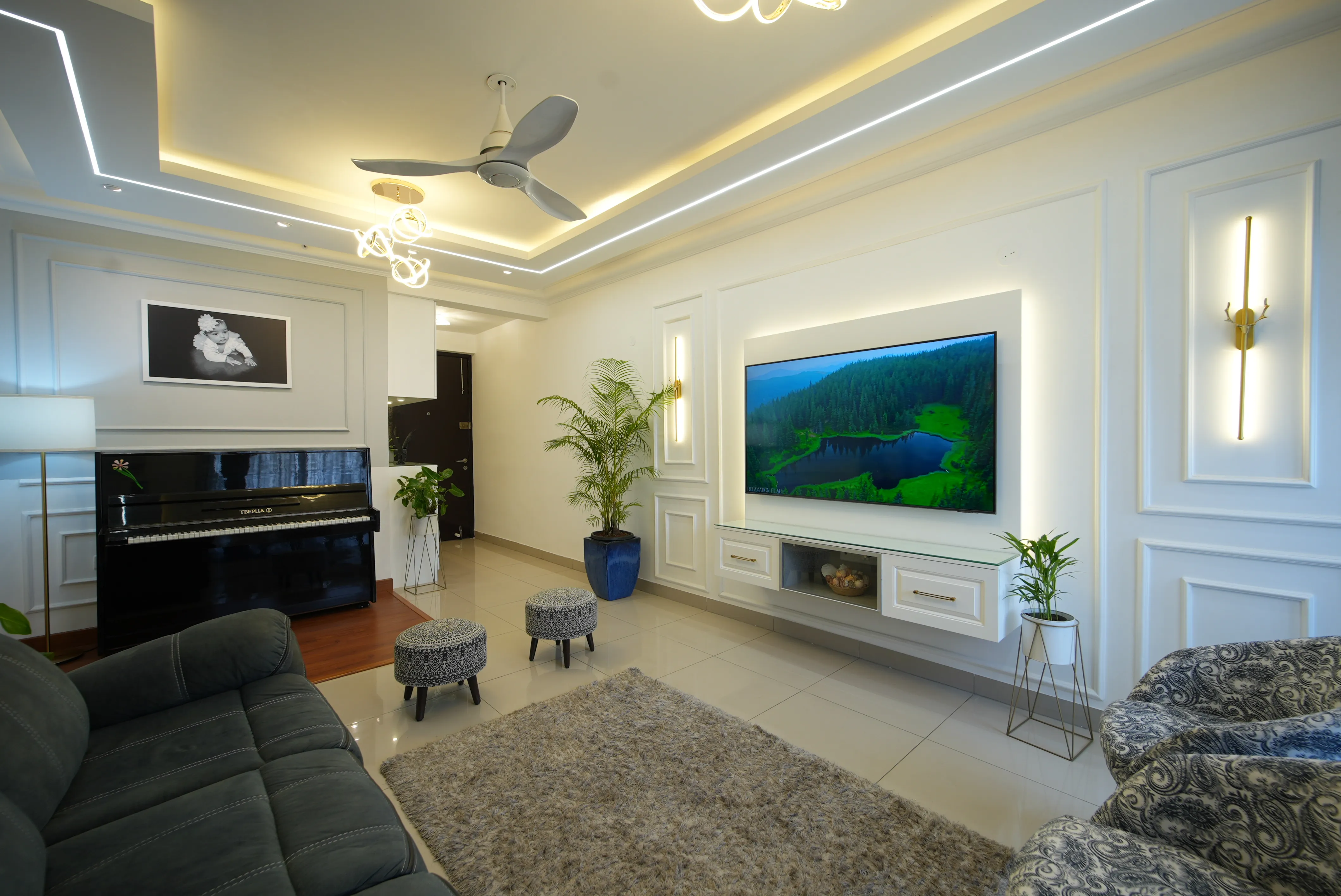 Home interior design for Vineetha and Latheesh at Prestige Tranquility, Bangalore by Skyline Spaces